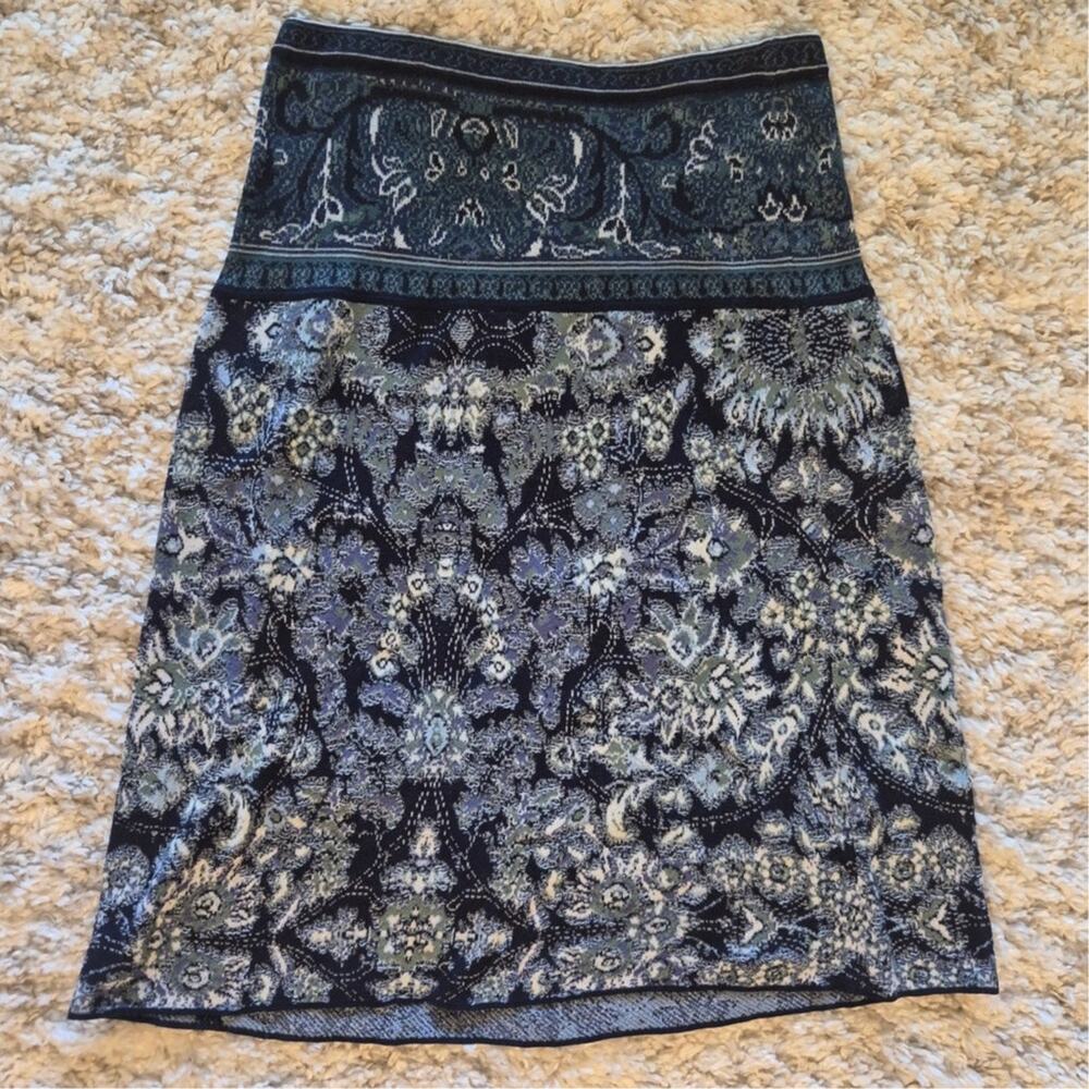 Peruvian Connection Pima Cotton Knit Floral A Line Knee Length Skirt
